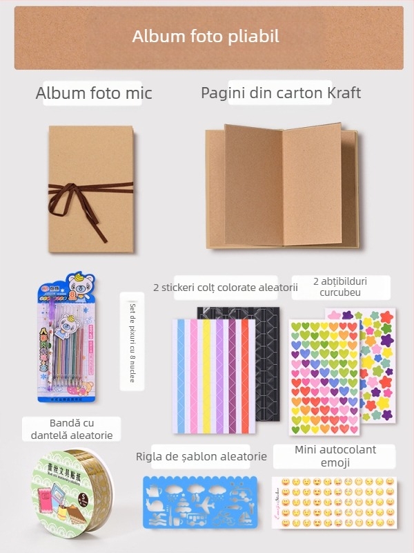 Album foto DIY retro cu copertă goală, pagini lipite manual, stil mini, 34 de pagini