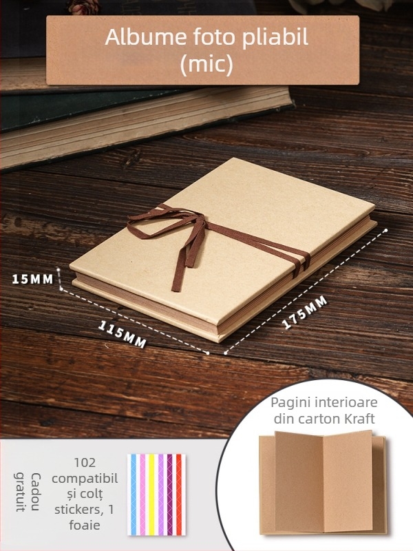 Album foto DIY retro cu copertă goală, pagini lipite manual, stil mini, 34 de pagini