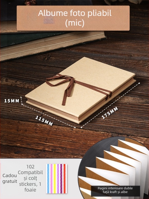 Album foto DIY retro cu copertă goală, pagini lipite manual, stil mini, 34 de pagini