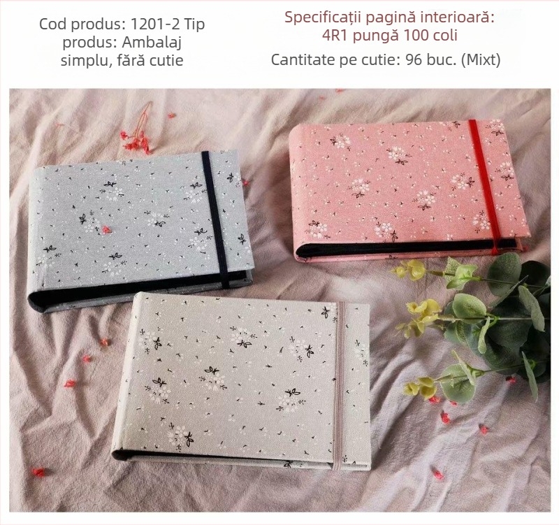 Album foto de 6 inci pentru fotografii și cărți poștale, copertă din țesătură, legare cu adeziv pe spate, 50 pagini, spațiu pentru până la 100 de fotografii