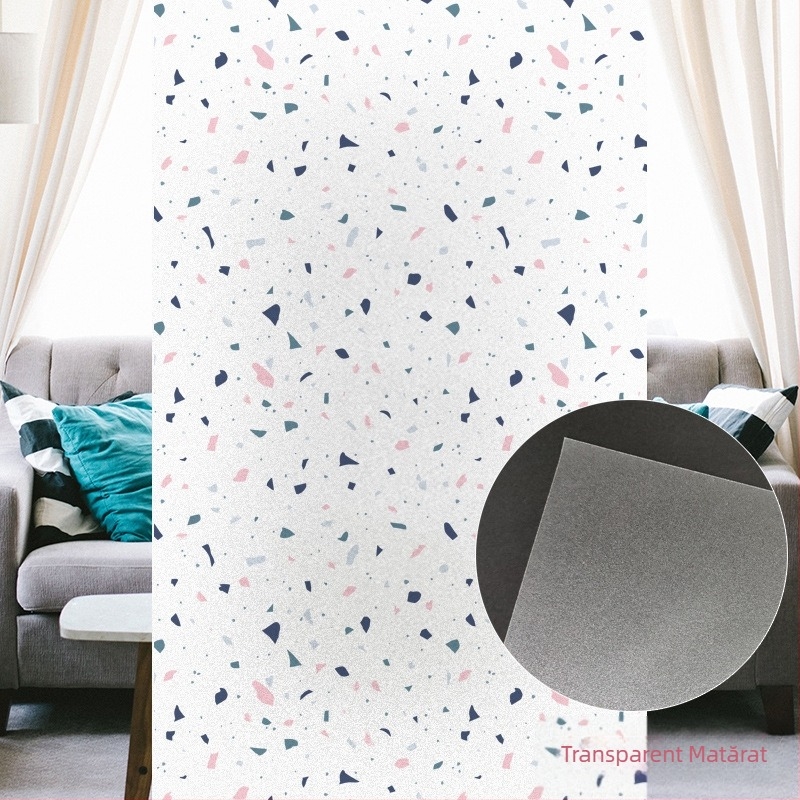 Folie de protecție a intimității ferestrei din sticlă – fără adeziv, montaj electrostatic, design mat semi-transparent, stil modern minimalist; Material PVC • Personalizare disponibilă • Un singur ton • Potrivit pentru baie, living, dormitor, balcon, resta