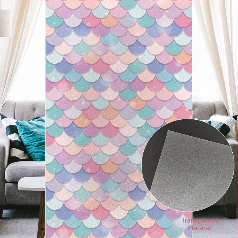 Folie de protecție a intimității ferestrei din sticlă – fără adeziv, montaj electrostatic, design mat semi-transparent, stil modern minimalist; Material PVC • Personalizare disponibilă • Un singur ton • Potrivit pentru baie, living, dormitor, balcon, resta