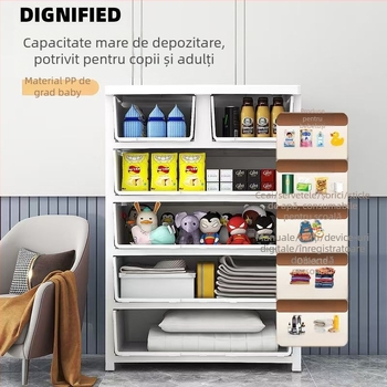 Dulap de depozitare din plastic, stil desen animat, model 50115, tip podea, organizator multifuncțional pentru pantofi, jucării, rechizite