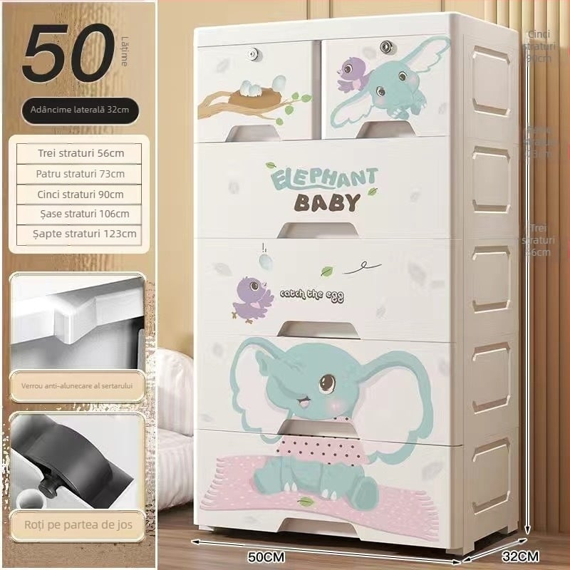 Dulap de depozitare din plastic, stil desen animat, model 50115, tip podea, organizator multifuncțional pentru pantofi, jucării, rechizite