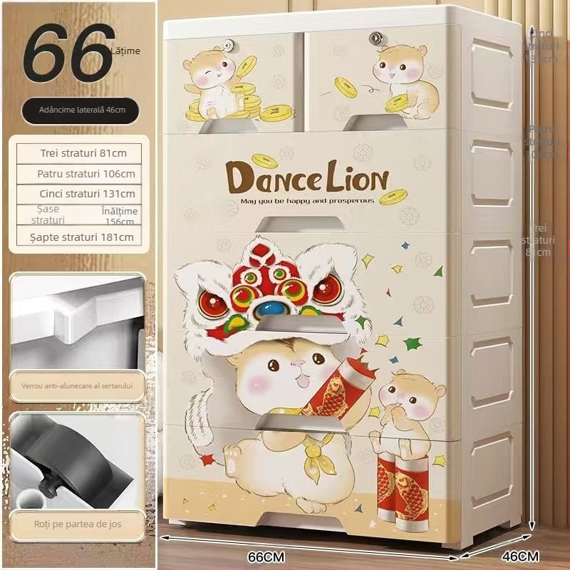 Dulap de depozitare din plastic, stil desen animat, model 50115, tip podea, organizator multifuncțional pentru pantofi, jucării, rechizite