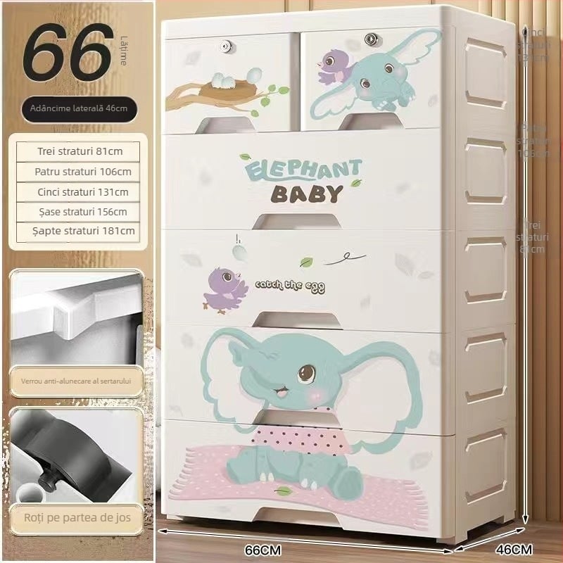 Dulap de depozitare din plastic, stil desen animat, model 50115, tip podea, organizator multifuncțional pentru pantofi, jucării, rechizite