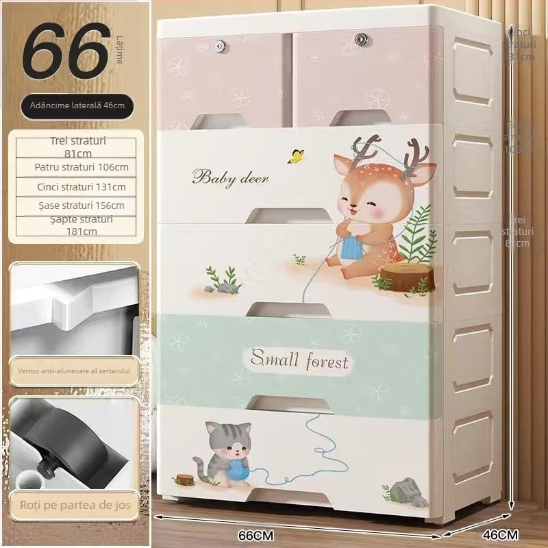 Dulap de depozitare din plastic, stil desen animat, model 50115, tip podea, organizator multifuncțional pentru pantofi, jucării, rechizite