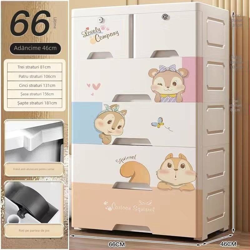 Dulap de depozitare din plastic, stil desen animat, model 50115, tip podea, organizator multifuncțional pentru pantofi, jucării, rechizite