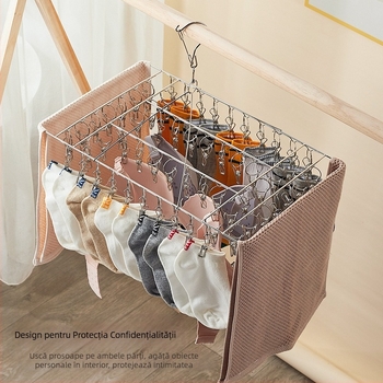 Uscător de haine din oțel inoxidabil, cu 48 cleme, design rotund pliabil, pentru șosete și lenjerie, potrivit pentru balcon.