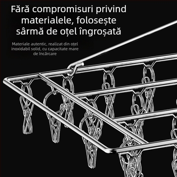 Uscător de haine din oțel inoxidabil, cu 48 cleme, design rotund pliabil, pentru șosete și lenjerie, potrivit pentru balcon.