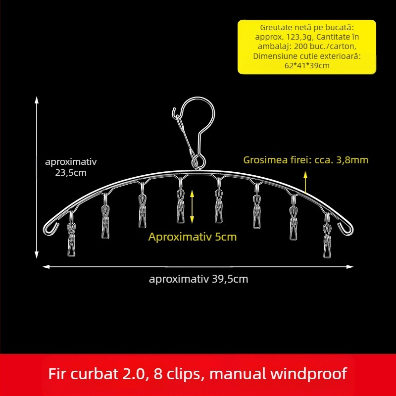 Uscător de haine din oțel inoxidabil, cu 48 cleme, design rotund pliabil, pentru șosete și lenjerie, potrivit pentru balcon.