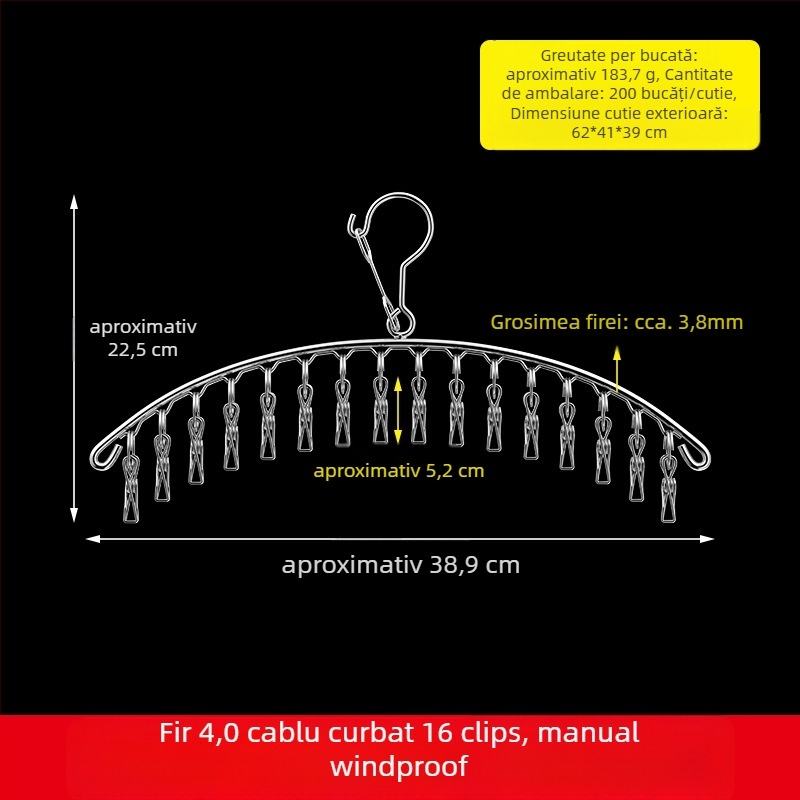 Uscător de haine din oțel inoxidabil, cu 48 cleme, design rotund pliabil, pentru șosete și lenjerie, potrivit pentru balcon.