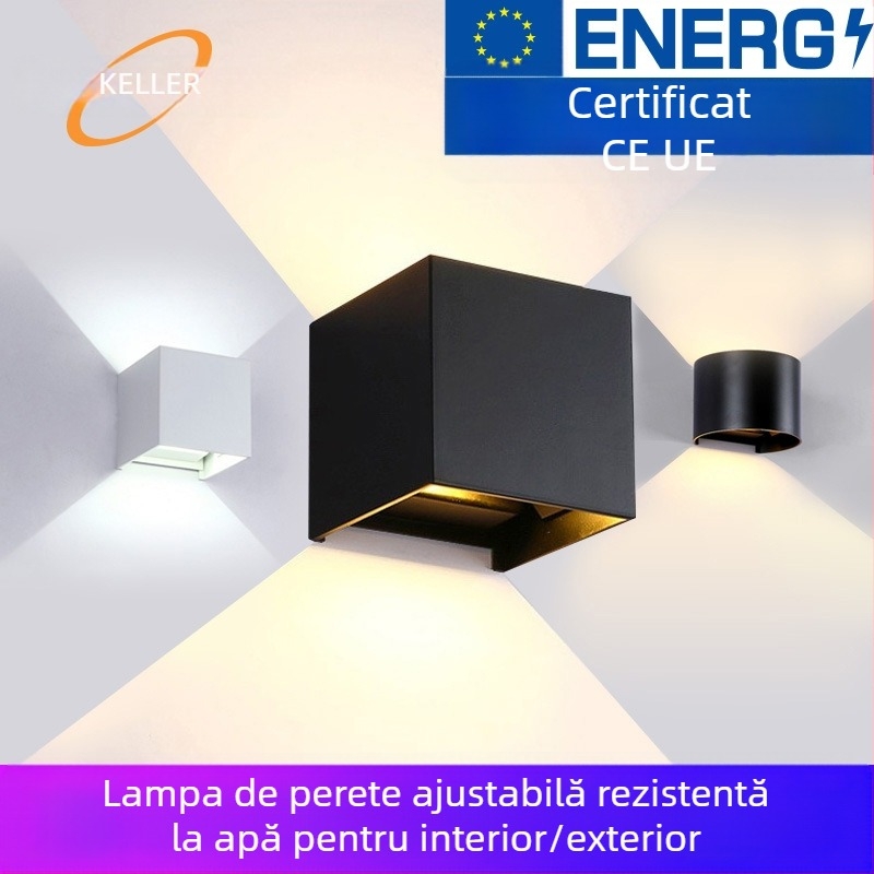 Lampa de perete LED, model KLS-023, abajur din sticlă pătrat, 85-265V, durată de viață 5000 h, stil modern minimalist