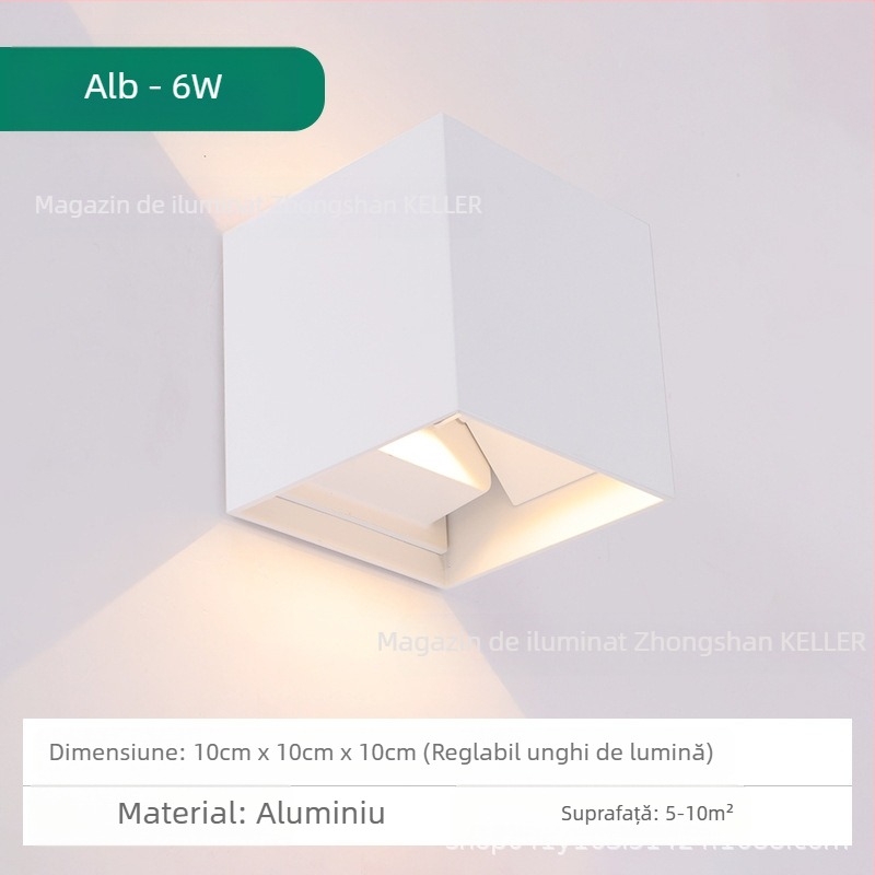 Lampa de perete LED, model KLS-023, abajur din sticlă pătrat, 85-265V, durată de viață 5000 h, stil modern minimalist