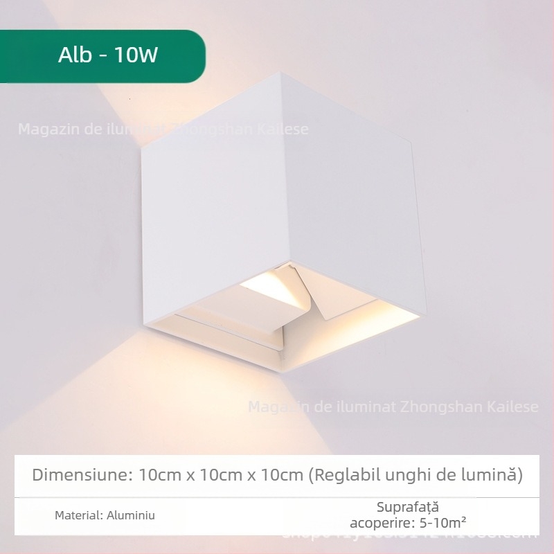 Lampa de perete LED, model KLS-023, abajur din sticlă pătrat, 85-265V, durată de viață 5000 h, stil modern minimalist