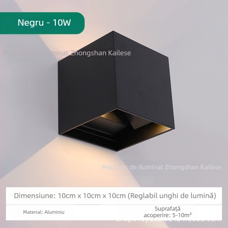 Lampa de perete LED, model KLS-023, abajur din sticlă pătrat, 85-265V, durată de viață 5000 h, stil modern minimalist