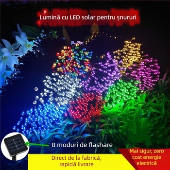 Şir LED solare pentru exterior - 100 LED, 12V, IP44, 3200K, alimentare solară