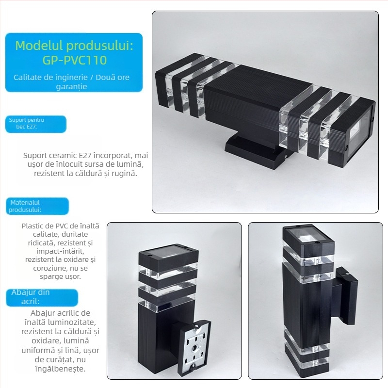 Lampa de perete exterior cu iluminare sus-jos GP-PVC110 (220V, IP65, 2 LED, 3000K)