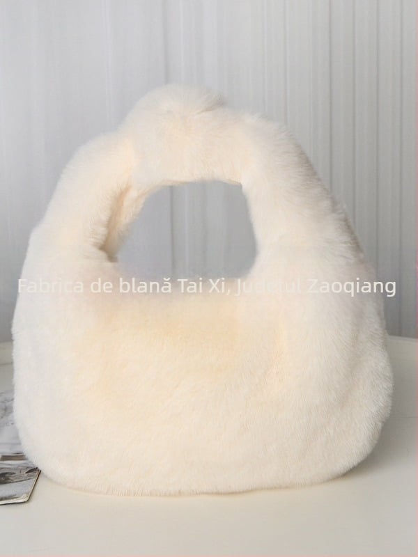 Geantă de pluș în formă de dumpling, stil urban minimalist, căptușeală din piele sintetică, închidere cu fermoar, utilizare zilnică