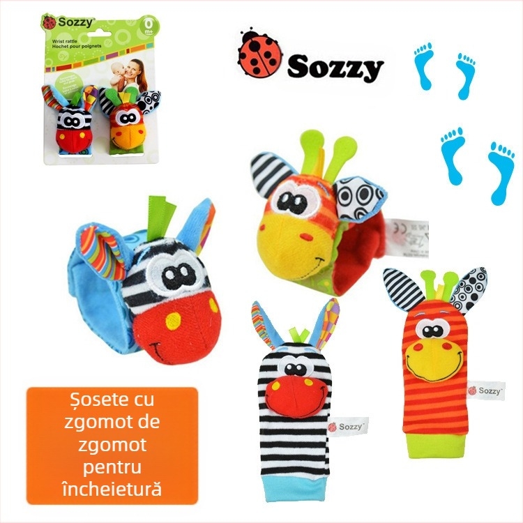 Jucărie de pluș pentru bebeluți cu clopoțel la încheietură, în formă de animale, pentru educație timpurie (Potrivit pentru 0–3 ani; Material: pluș; Categoria 3C: jucării din pluș sub 14 ani)