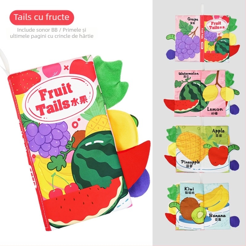 EHANBAOBI carte din stofă pentru bebeluși, educațională 0–3 ani, rezistentă la rupere și sigură pentru mușcare, cu elemente 3D