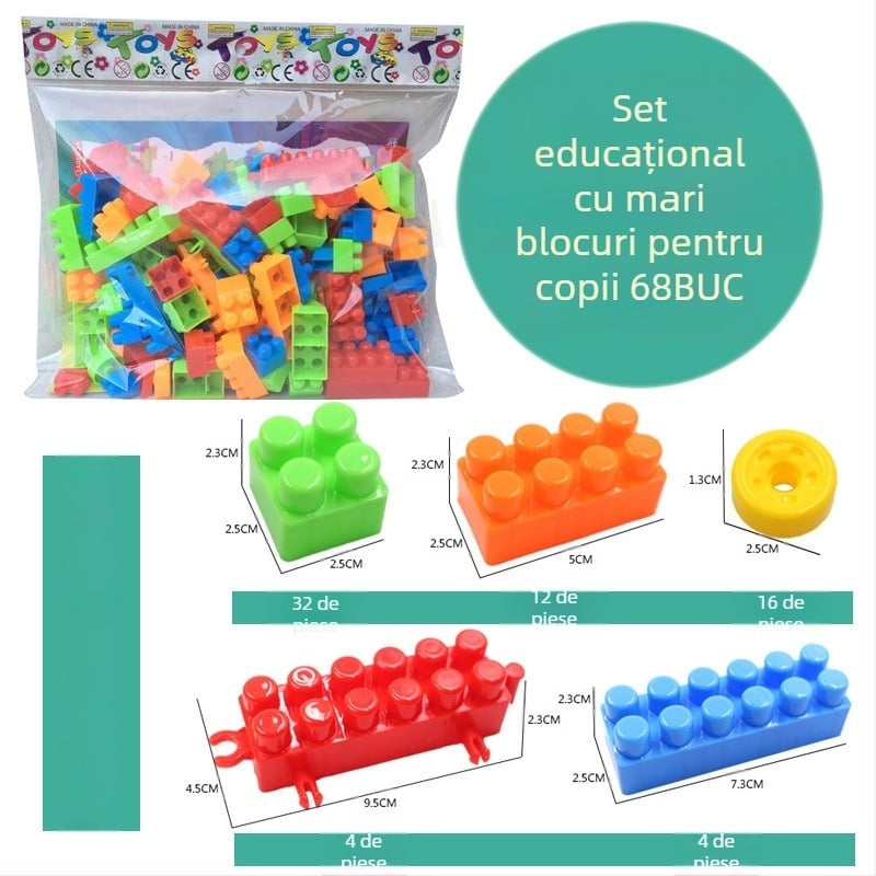 DIY blocuri mari din plastic pentru copii – blocuri educaționale pentru învățarea timpurie, 100–200 piese, plastic PP, ambalare în butoi, certificare 3C 2018012203132584