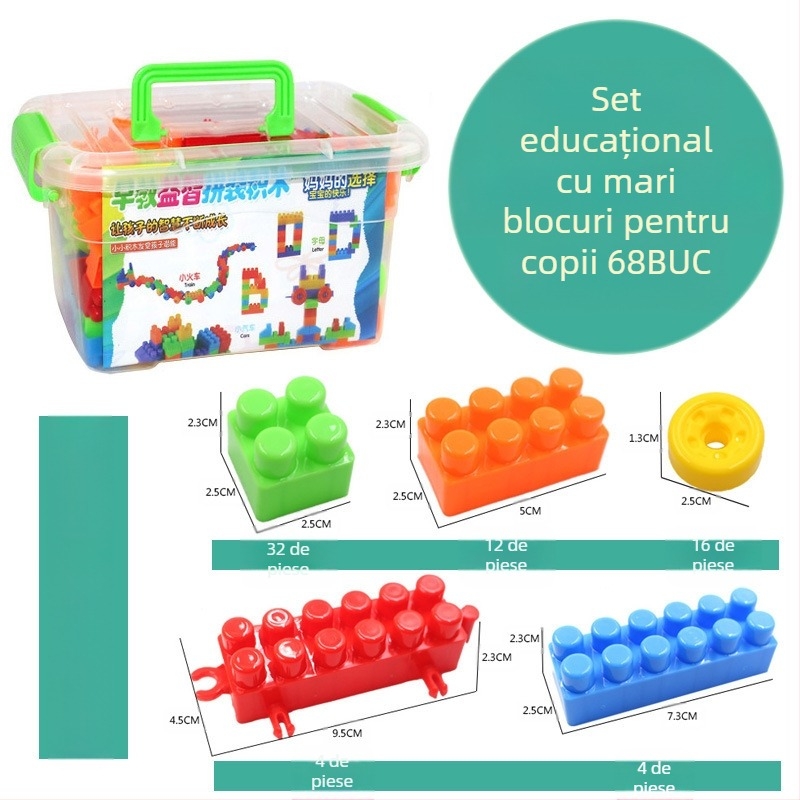 DIY blocuri mari din plastic pentru copii – blocuri educaționale pentru învățarea timpurie, 100–200 piese, plastic PP, ambalare în butoi, certificare 3C 2018012203132584