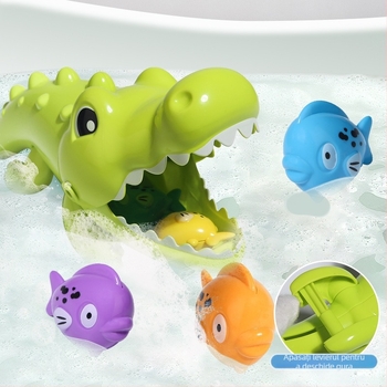 Jucărie de baie: crocodil care mănâncă pești mici, din plastic, pentru copii 4–6 ani, marca Cute Beibei