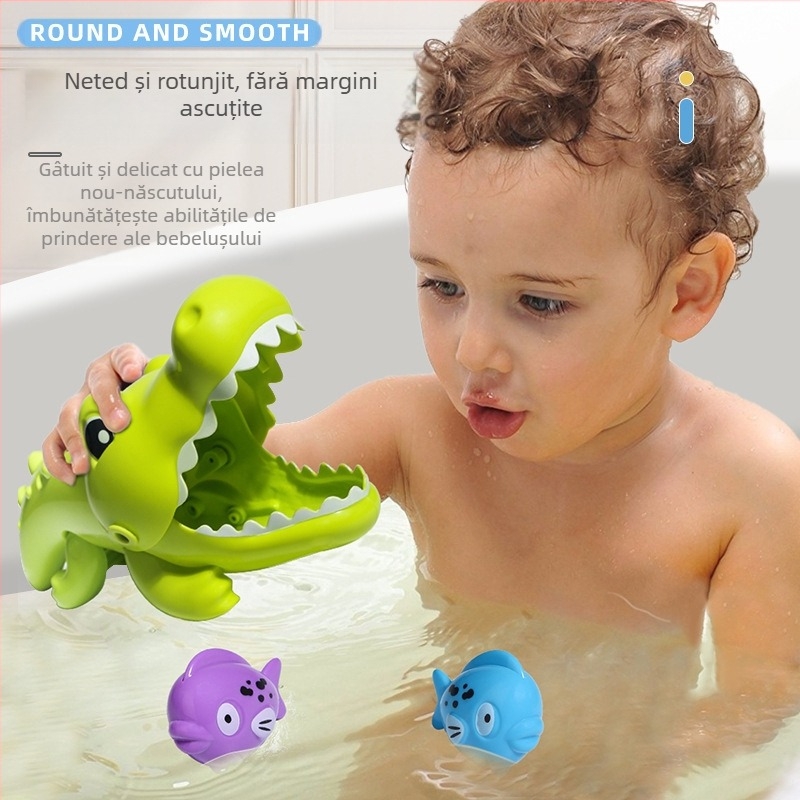 Jucărie de baie: crocodil care mănâncă pești mici, din plastic, pentru copii 4–6 ani, marca Cute Beibei