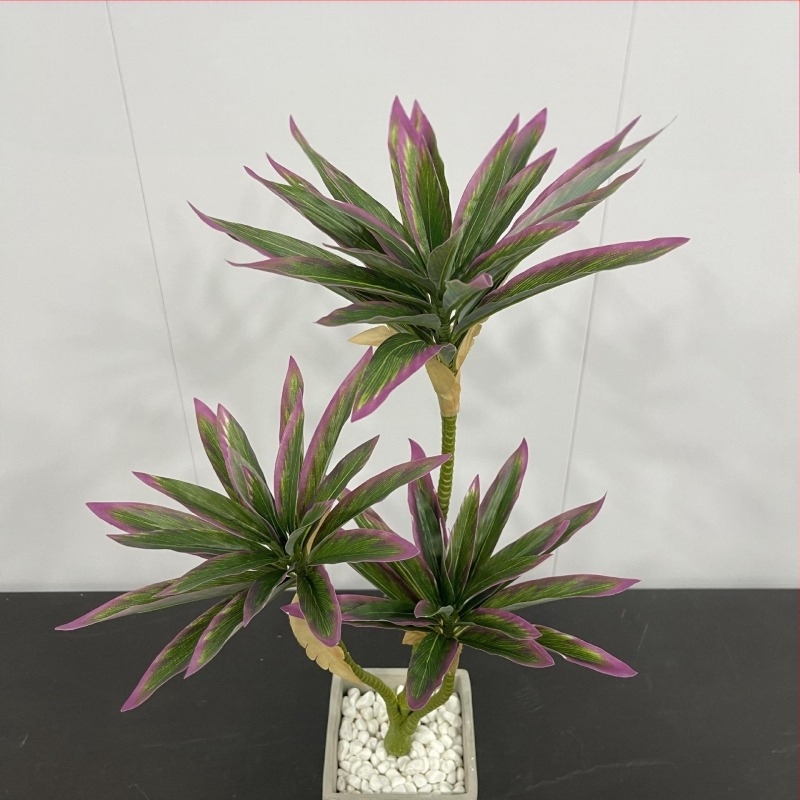 Plantă artificială în ghiveci, liliu cu 3 brațe și bambus, din plastic, imprimare silkscreen, varietate 2243212999, pentru exterior, recuzită fotografică și decor casnic
