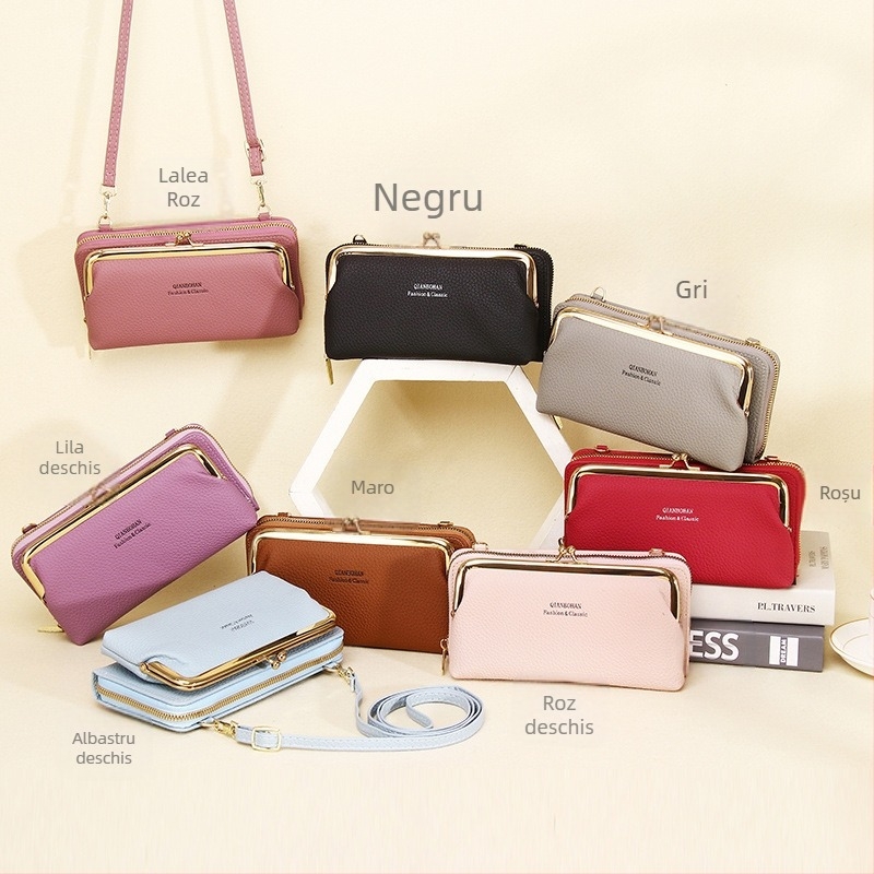 Geantă pentru telefon pentru femei Qianbo/QBH, piele PU, formă orizontală pătrată, fermoar, buzunar pentru carduri