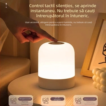 Lampa de noapte LED cu control tactil, alimentare pe baterie, abajur din plastic, model Y2020