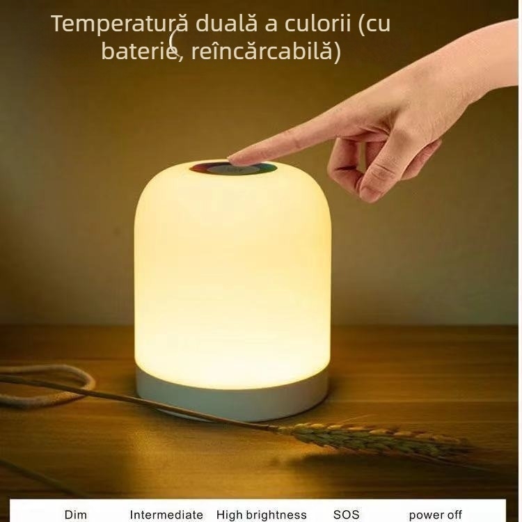 Lampa de noapte LED cu control tactil, alimentare pe baterie, abajur din plastic, model Y2020