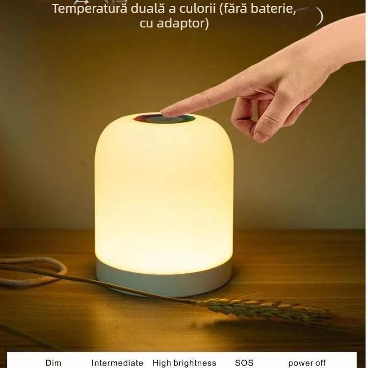 Lampa de noapte LED cu control tactil, alimentare pe baterie, abajur din plastic, model Y2020