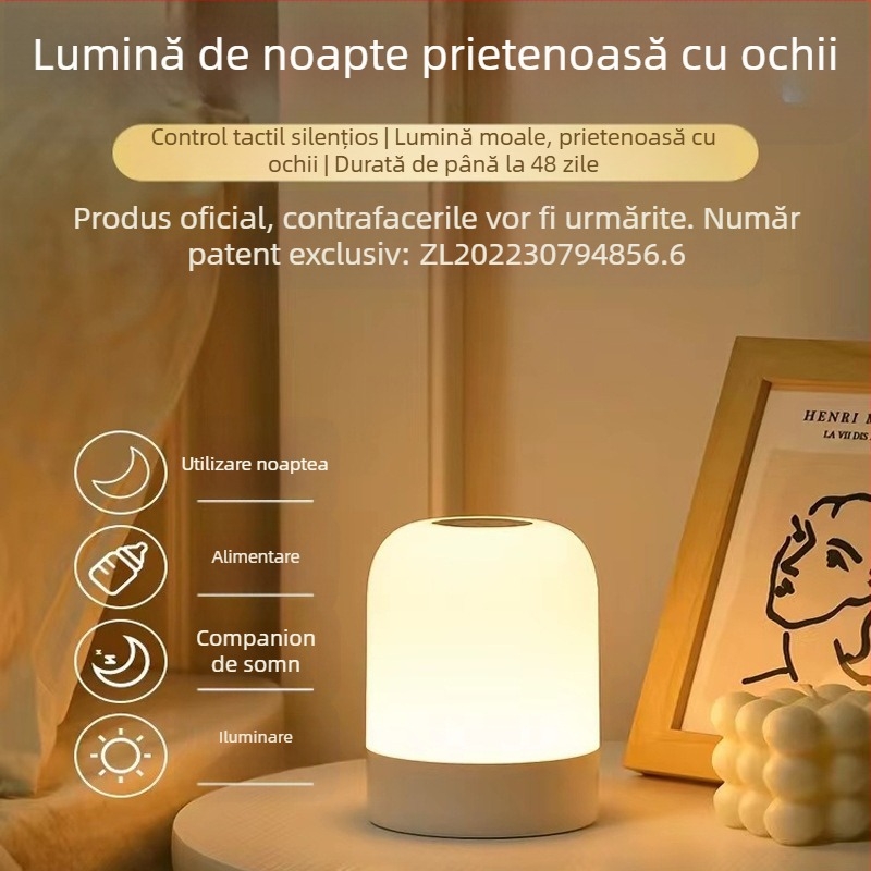 Lampa de noapte LED cu control tactil, alimentare pe baterie, abajur din plastic, model Y2020