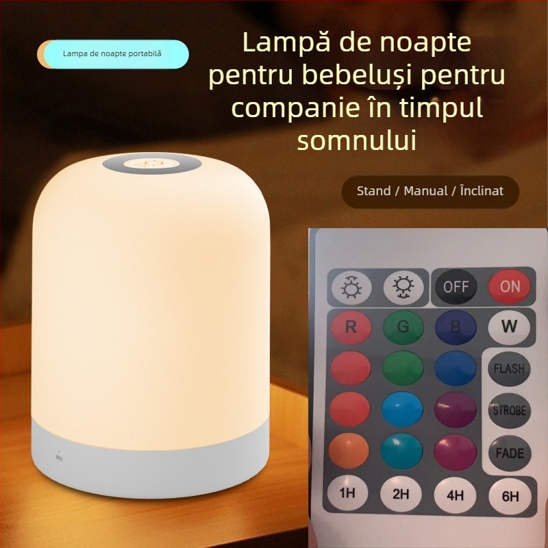 Lampa de noapte LED cu control tactil, alimentare pe baterie, abajur din plastic, model Y2020