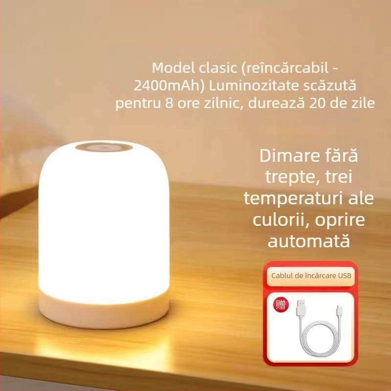 Lampa de noapte LED cu control tactil, alimentare pe baterie, abajur din plastic, model Y2020