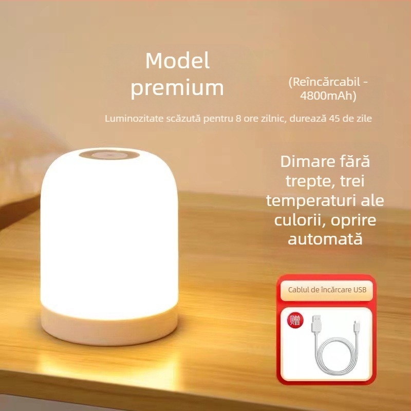 Lampa de noapte LED cu control tactil, alimentare pe baterie, abajur din plastic, model Y2020