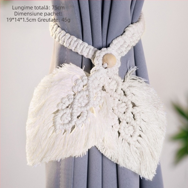 Șnur pentru perdele cu ciucuri, stil boem, țesut manual din bumbac, ArtiLady