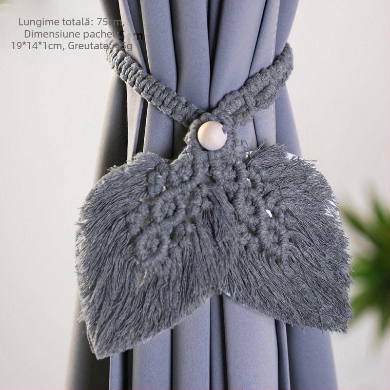 Șnur pentru perdele cu ciucuri, stil boem, țesut manual din bumbac, ArtiLady