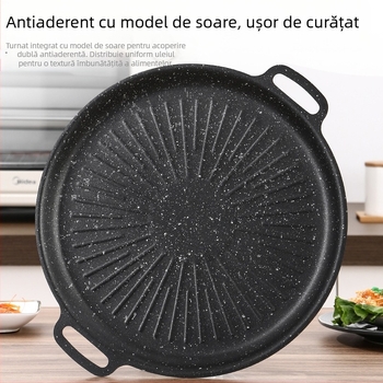 Grill pan cu Maifan piatră, stil coreean Teppanyaki, rotund din fier, portabil, antiaderent