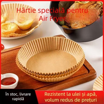 Pergament rotund pentru air fryer, hârtie de copt cu strat anti-ulei, de unică folosinţă, din fibră de lemn, 35 gsm