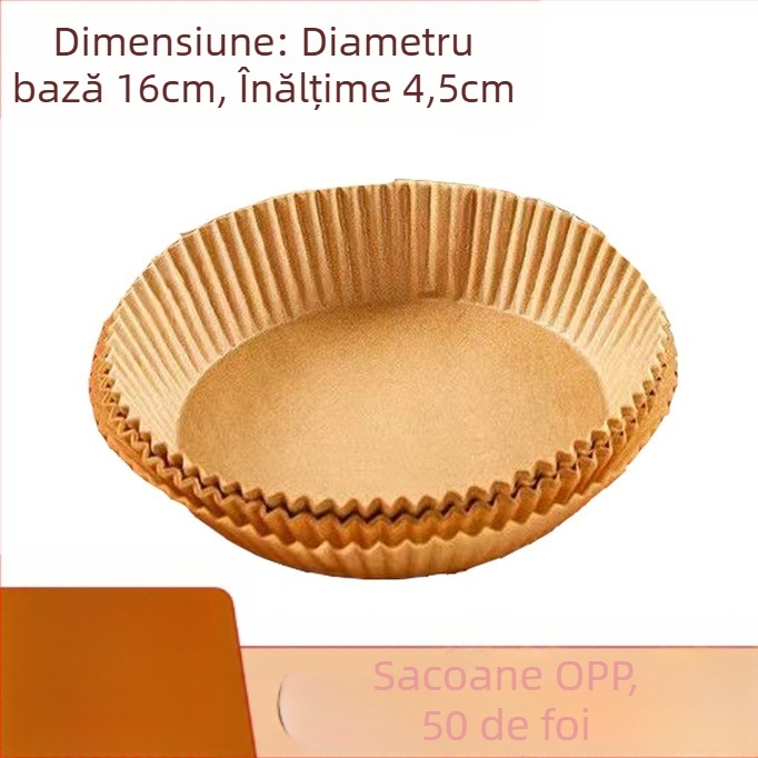 Pergament rotund pentru air fryer, hârtie de copt cu strat anti-ulei, de unică folosinţă, din fibră de lemn, 35 gsm