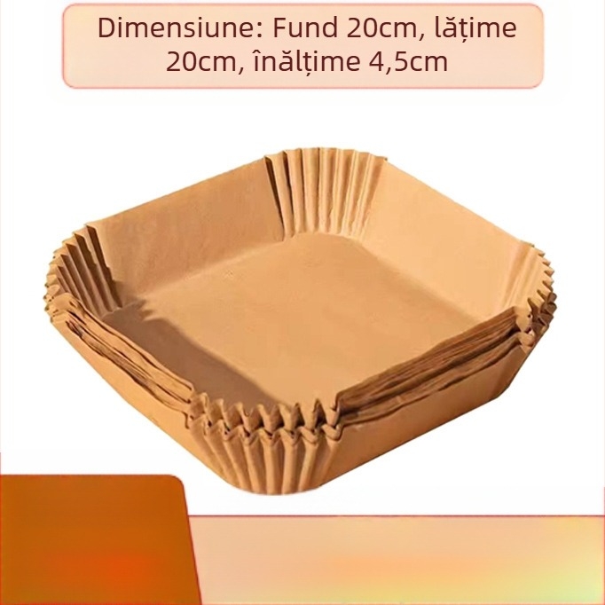 Pergament rotund pentru air fryer, hârtie de copt cu strat anti-ulei, de unică folosinţă, din fibră de lemn, 35 gsm