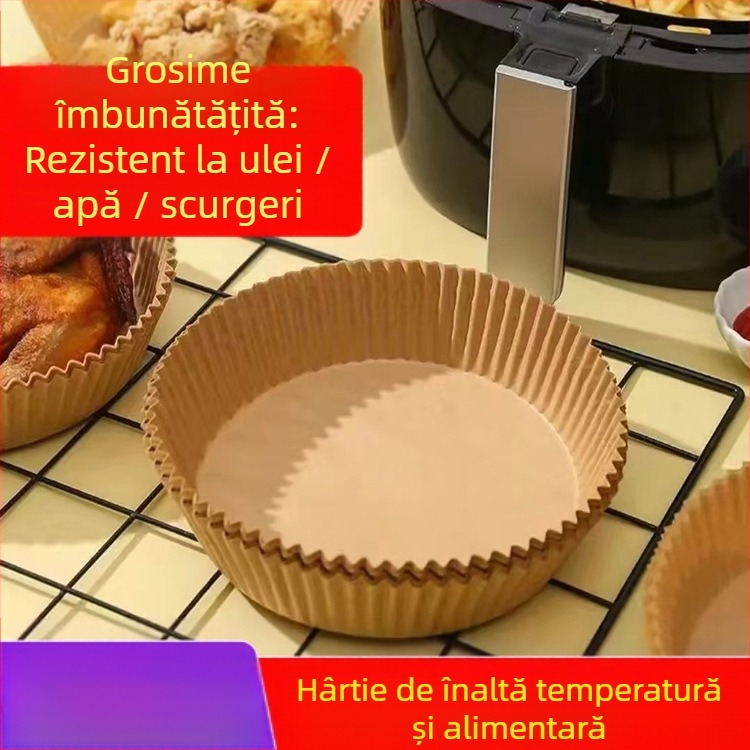 Pergament rotund pentru air fryer, hârtie de copt cu strat anti-ulei, de unică folosinţă, din fibră de lemn, 35 gsm