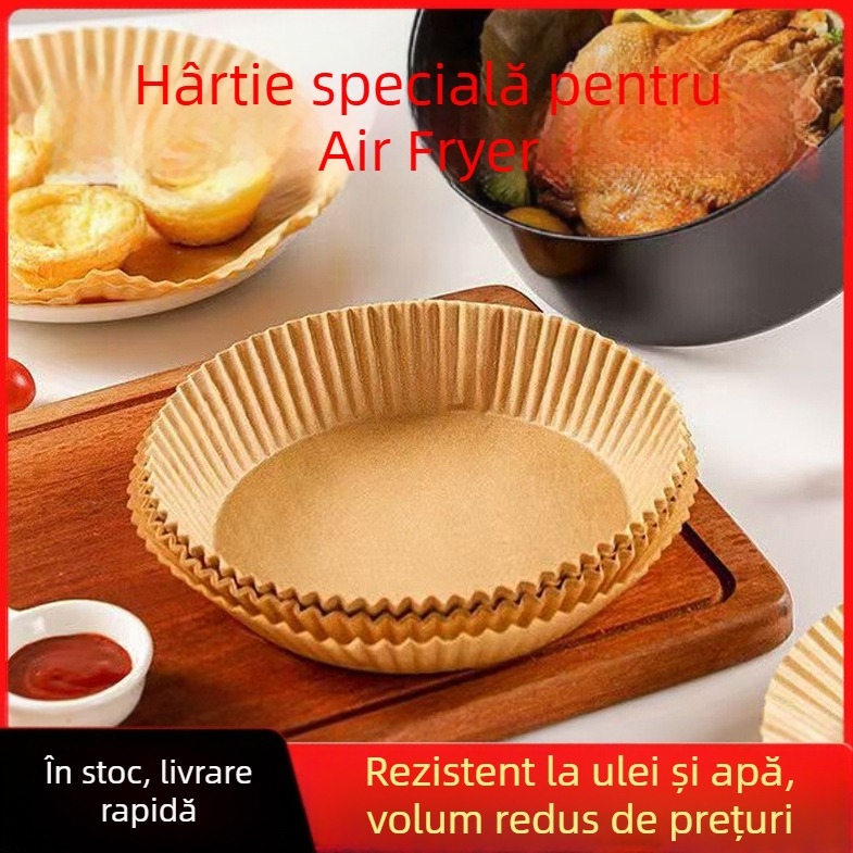 Pergament rotund pentru air fryer, hârtie de copt cu strat anti-ulei, de unică folosinţă, din fibră de lemn, 35 gsm