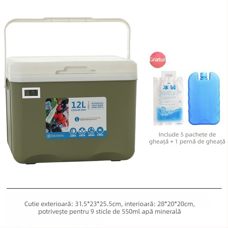 Cutie izolată pentru gheață | Răcitor portabil pentru camping în aer liber și standuri de noapte, Găleată de gheață și cilindru frigorifer, Premium, Stil modern minimalist