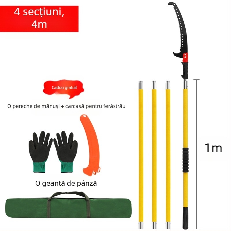 Ferăstrău manual izolat multifuncțional pentru crengi înalte, cu tijă din rășină epoxidică și mâner extensibil pentru grădină și tăierea copacilor