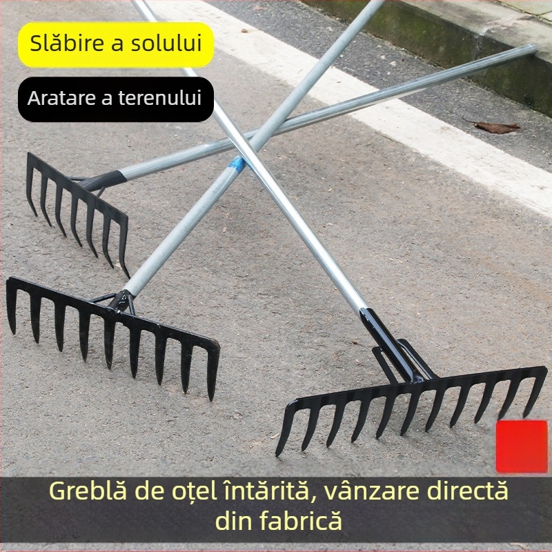 Greblă de grădină din oțel mangan cu dinți de 9 și 5, pentru afânarea solului și îndepărtarea buruienilor, utilizare casnică