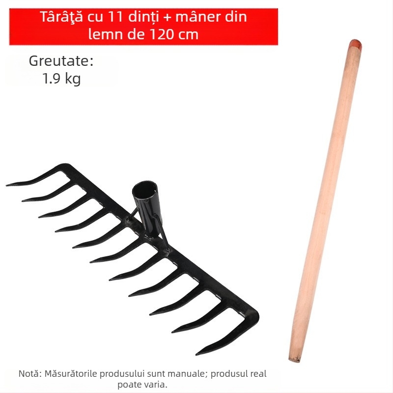 Greblă de grădină din oțel mangan cu dinți de 9 și 5, pentru afânarea solului și îndepărtarea buruienilor, utilizare casnică